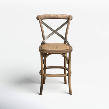 Kelly Clarkson Home Larghetto Solid Elm Wood Stool with Rattan